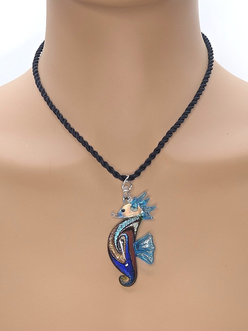 Handmade Lampwork Glass Seahorse Pendant Necklace .925 Sterling Silver Findings